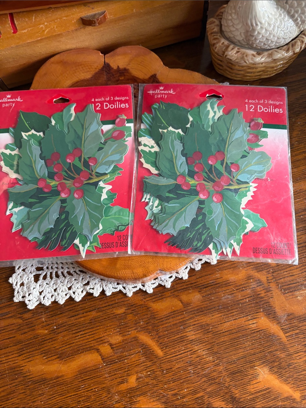 Hallmark Green and Red Holly Doilies - Festive Paper Accents